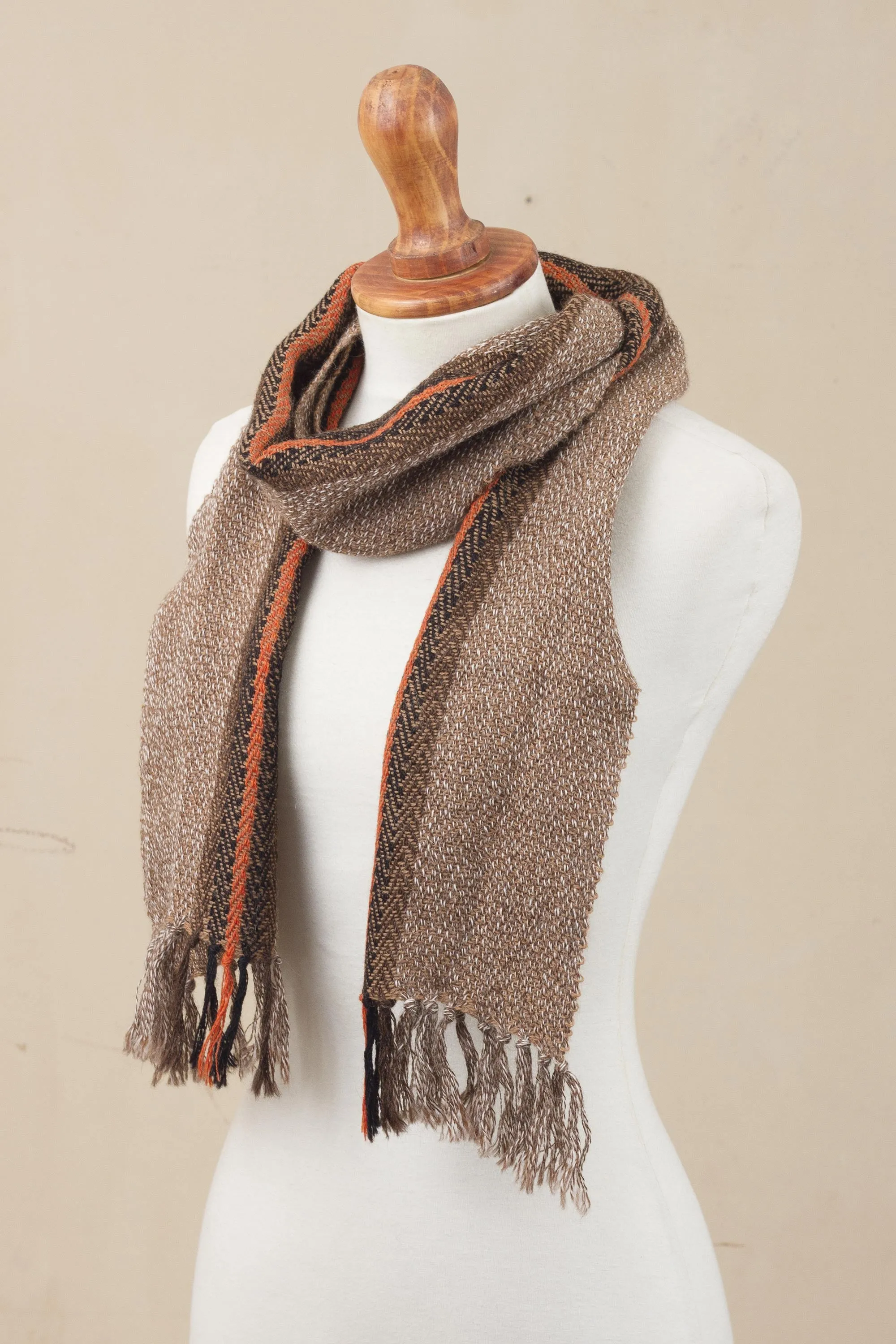 Colorful 100% Alpaca Wrap Scarf from Peru in Ginger Contrast