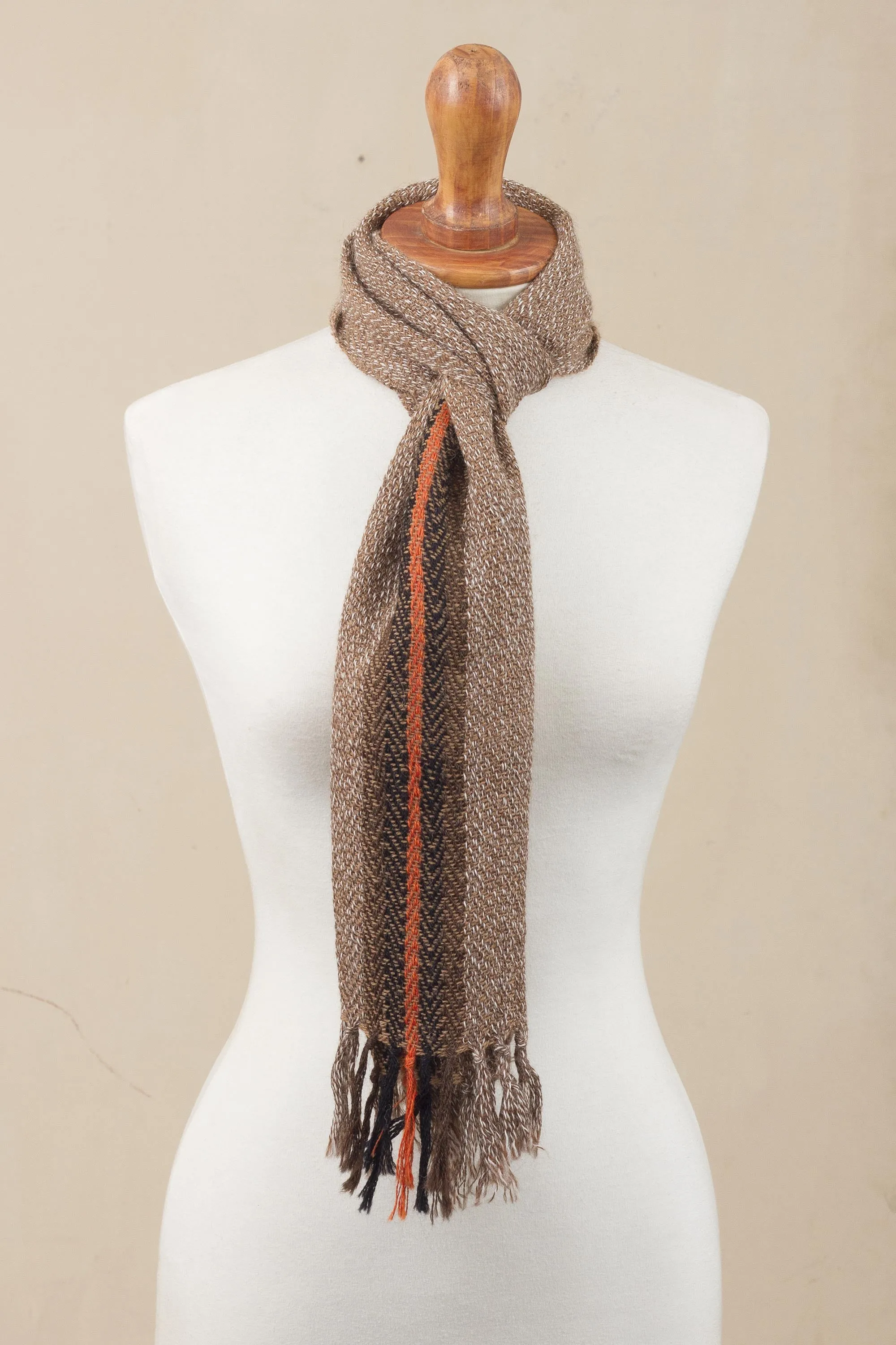 Colorful 100% Alpaca Wrap Scarf from Peru in Ginger Contrast