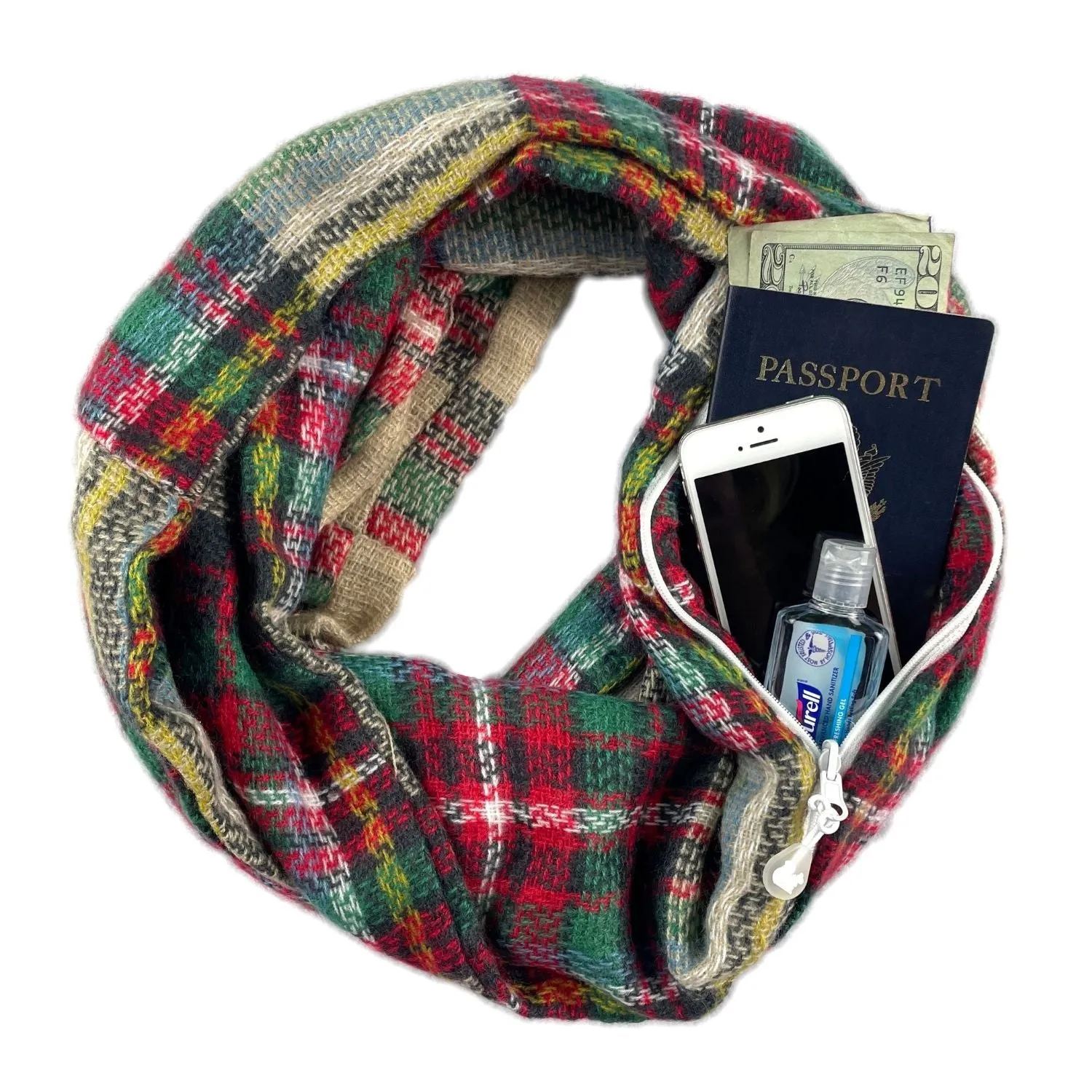 Infinity Scarf with Pocket - Convertible Plaid Aspen Gold