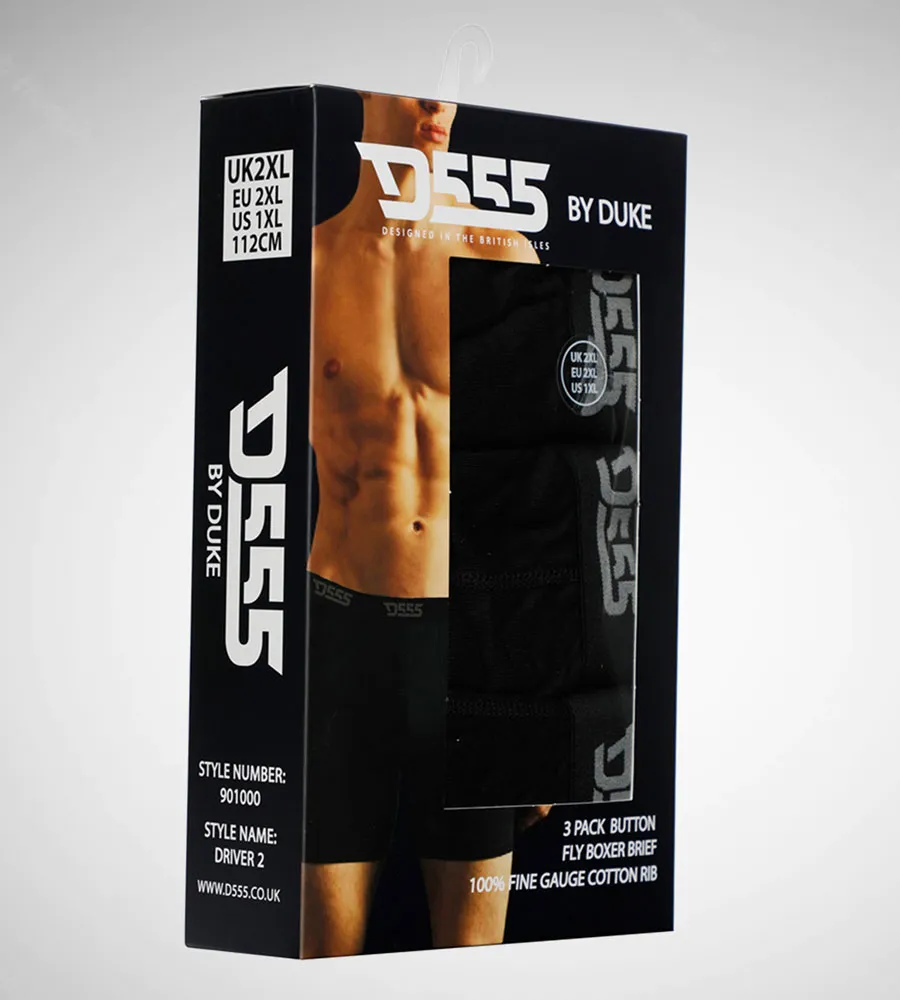 D555 Big Mens Pack of Three Black Cotton Boxer Shorts - DRIVER 2