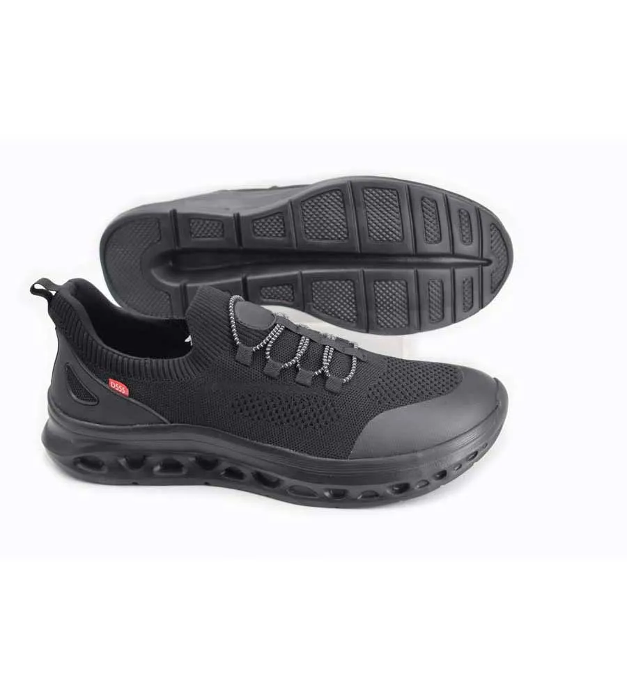 D555 Big Men's Black Hands-Free Shoes with Knitted Top and Faux Elastic Laces (Alfreton 1)