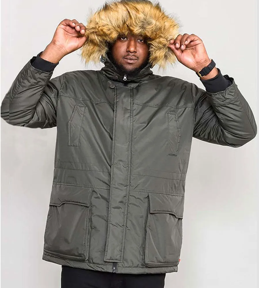 Khaki Parka Style Jacket With Detachable Fur Trim