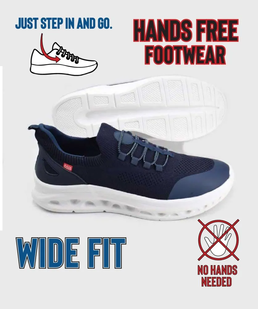 D555 Big Men's Navy Hands-Free Shoes with Knitted Top and Faux Elastic Laces (Alfreton 2)