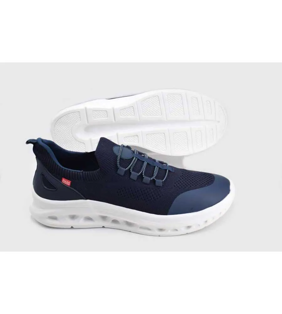 D555 Big Men's Navy Hands-Free Shoes with Knitted Top and Faux Elastic Laces (Alfreton 2)