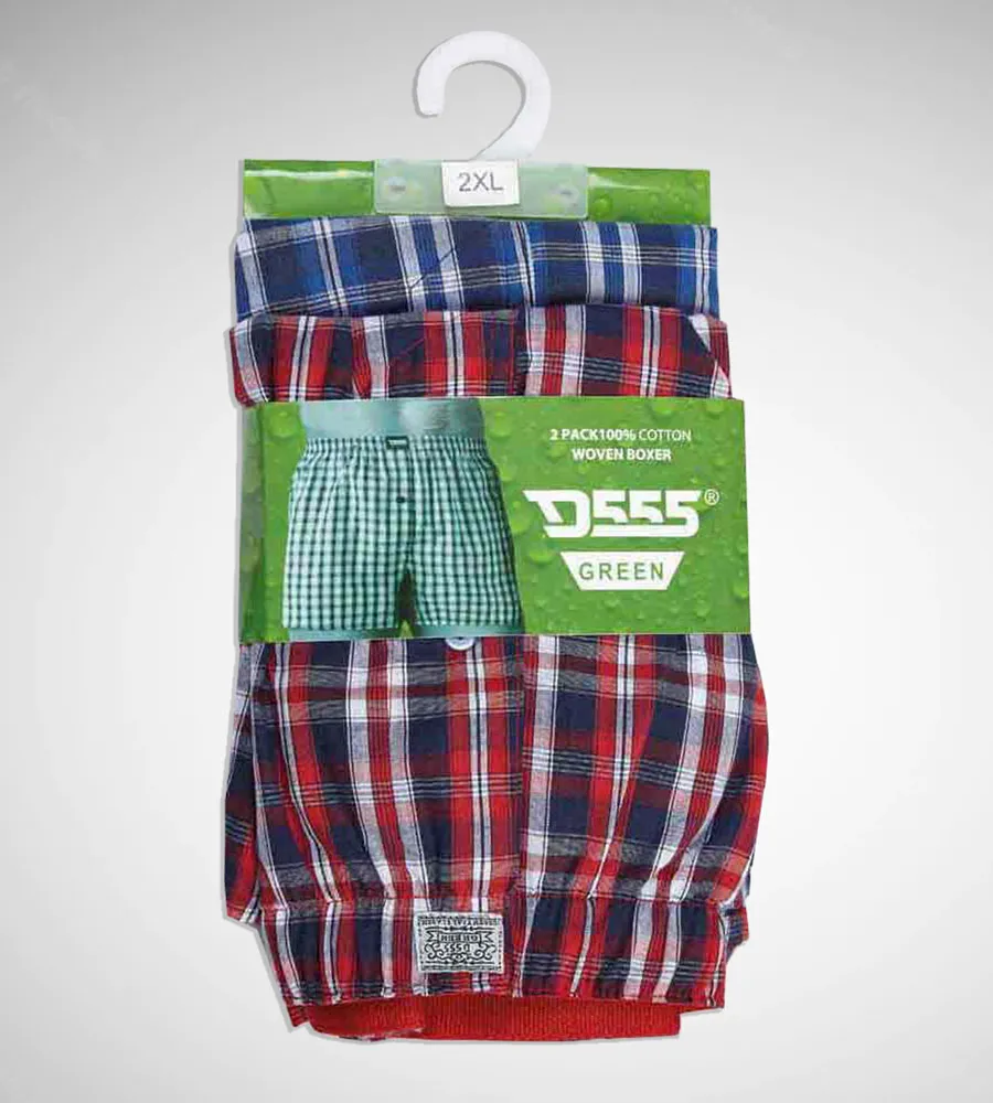 D555 Big Mens Pack of Two Woven Plaid Boxer Shorts