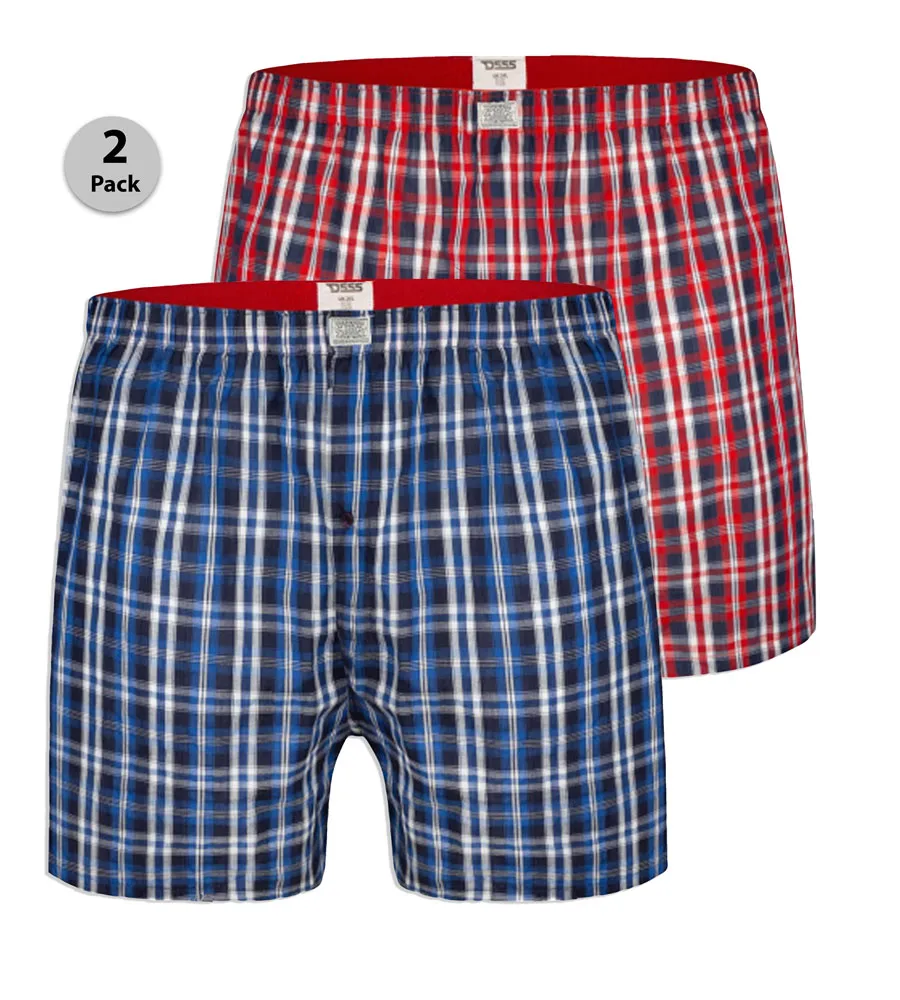 D555 Big Mens Pack of Two Woven Plaid Boxer Shorts