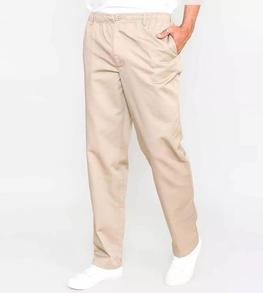 D555 Big Men's Stone Rugby Trousers with Full Elastic Waist - Basilio Stone