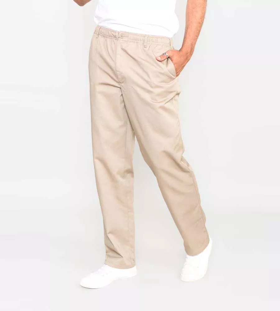 D555 Big Men's Stone Rugby Trousers with Full Elastic Waist - Basilio Stone