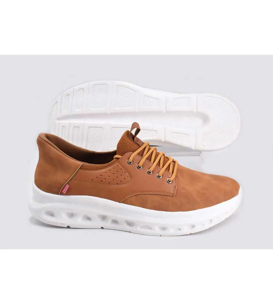 Big Men's Tan Hands-Free Shoes With PU, Faux Suede Top and Faux Laces (Dartford 1)