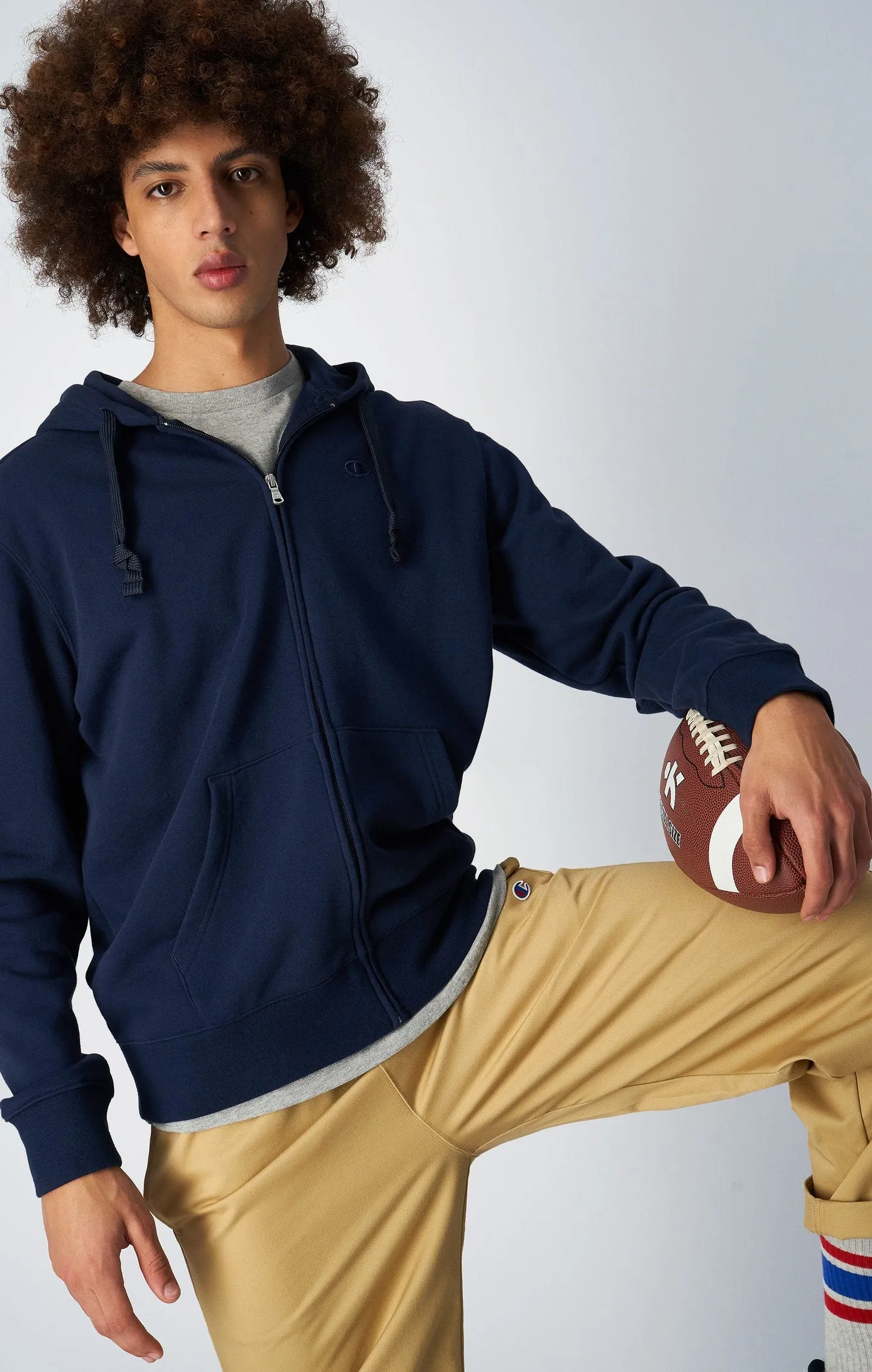  Dark Blue Full-Zip C Logo Fleece Hoodie     