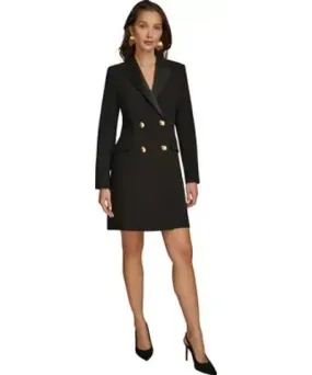 Donna Karan Women's Long Sleeve Solid Fit Flare Dress with Collar Buttons