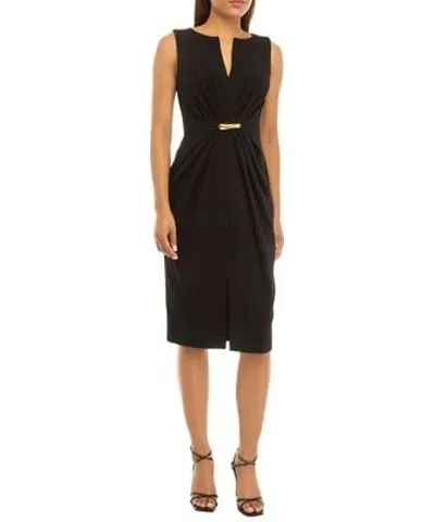 Crepe Fit and Flare Dress with V-Neck by Donna Karan Women's Sleeveless