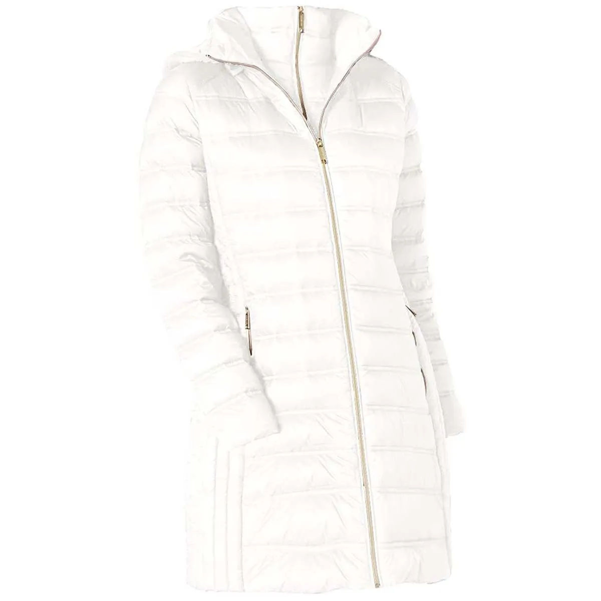 Down Hooded Packable 3/4 Coat - White