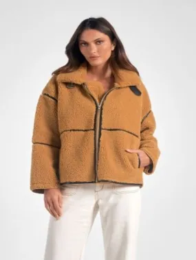 Elan Fur Zip Up Coat Curry - Shop Now