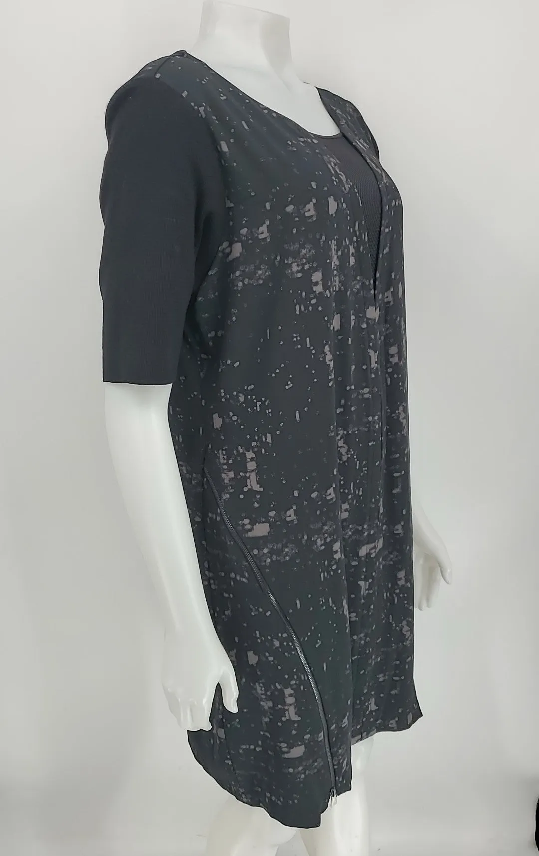 ELIE TAHARI Black Gray Print Short Sleeve Dress X-LARGE