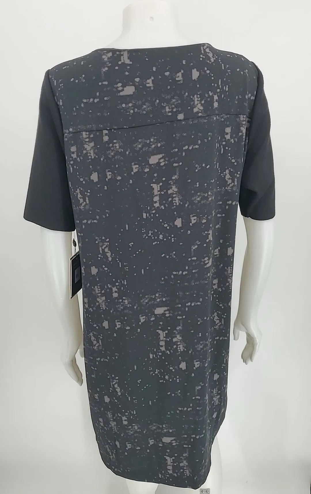 ELIE TAHARI Black Gray Print Short Sleeve Dress X-LARGE