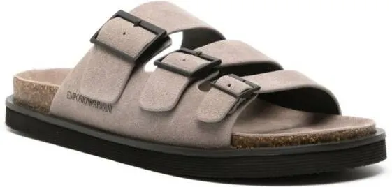 Grey Emporio Armani debossed-logo Suede Sandals