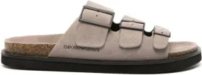 Grey Emporio Armani debossed-logo Suede Sandals