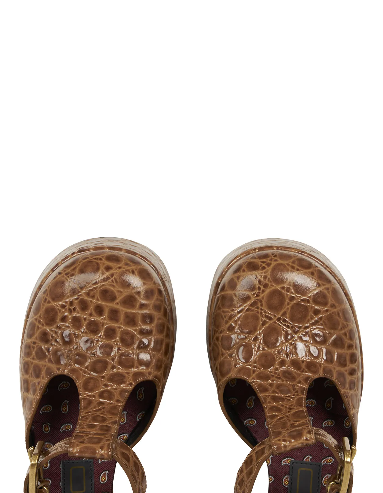 ETRO Light Brown Printed Leather Mary Jane Platform Sandals