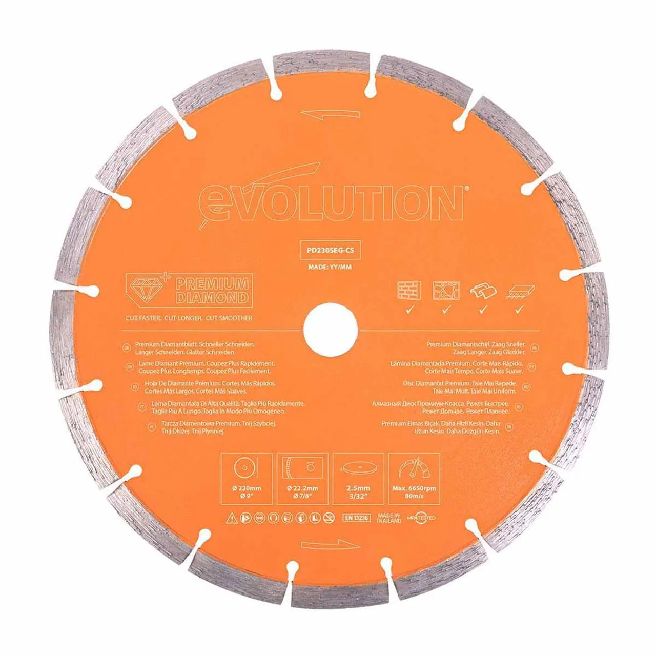 Evolution PD230SEG-CS Segmented Edge Premium Diamond Disc Cutter Blade 230mm x 22.2mm x 16T