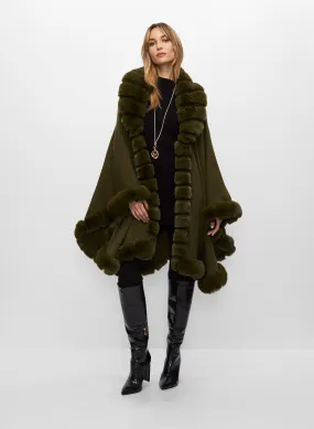 Fur-Look Poncho with Trim