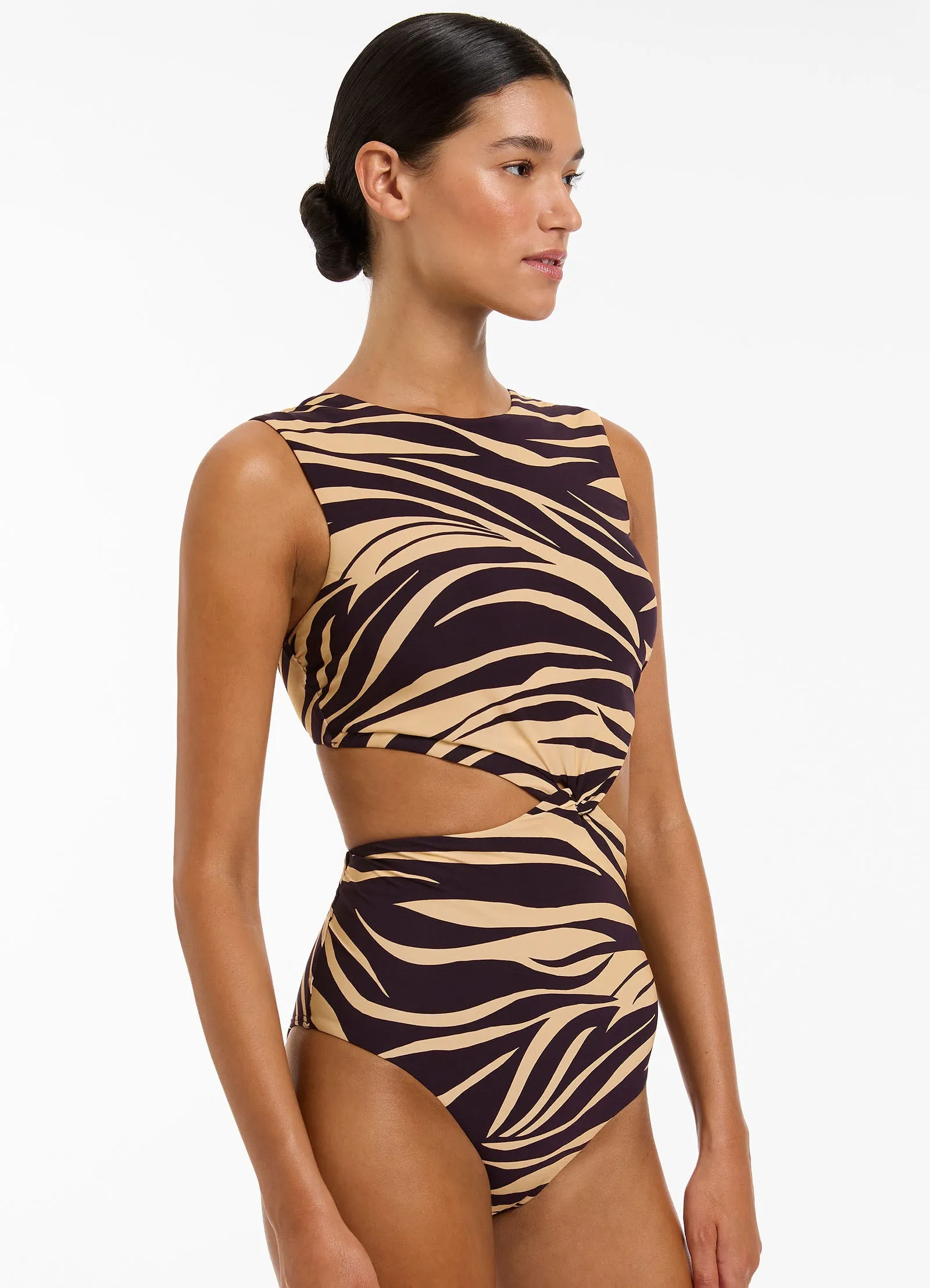 Fine Lines Twist Tank Swimsuit - Port