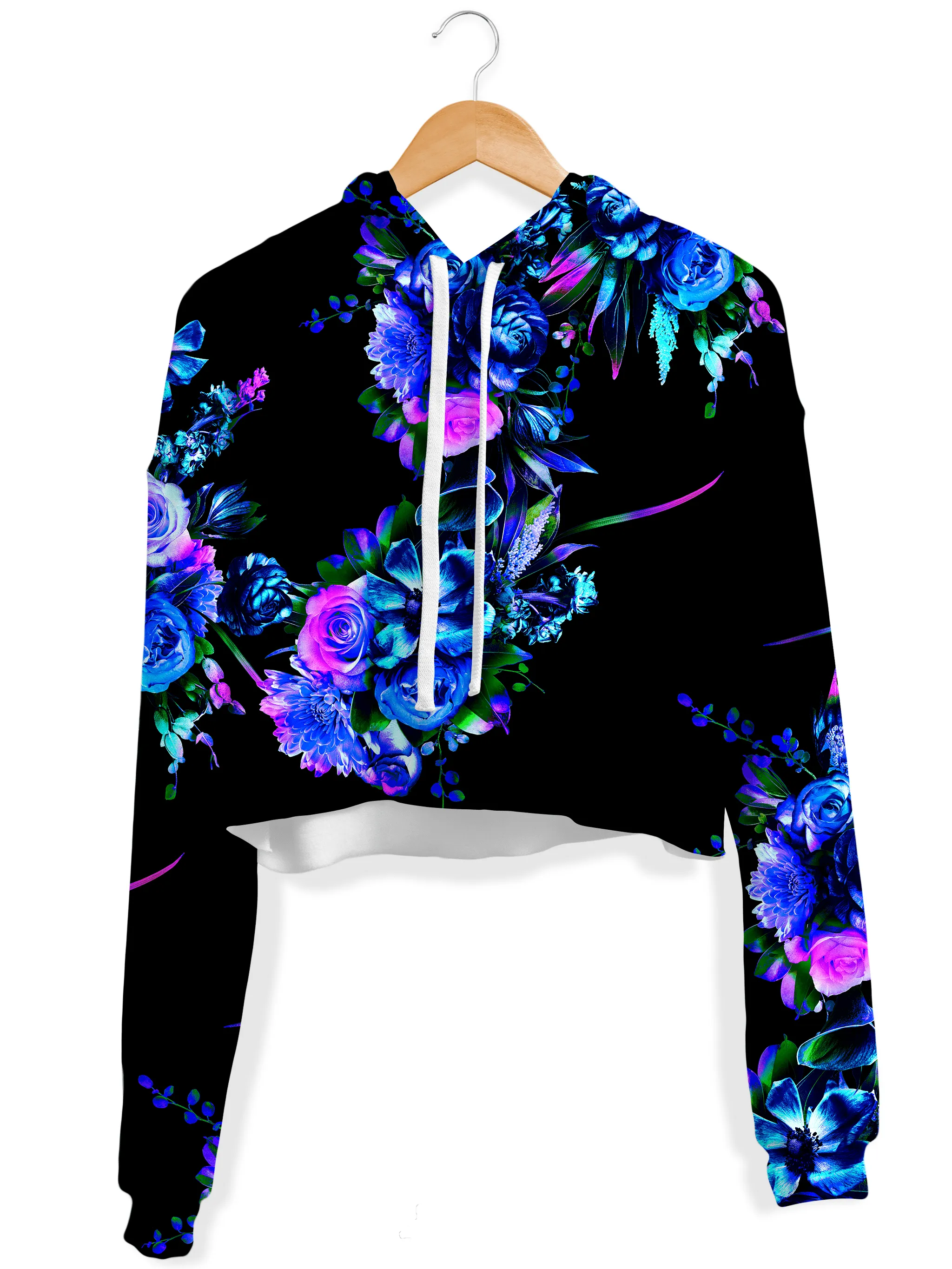 Fleece Crop Hoodie - Midnight Garden