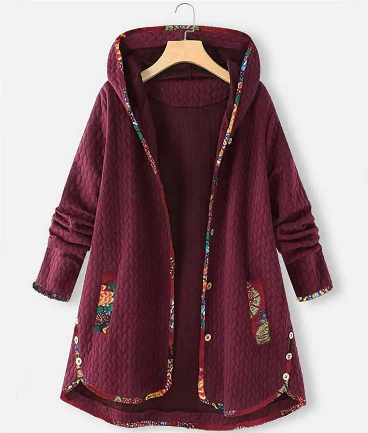 Jacquard Floral Print Hooded Coat | Shop at Abbraci.com