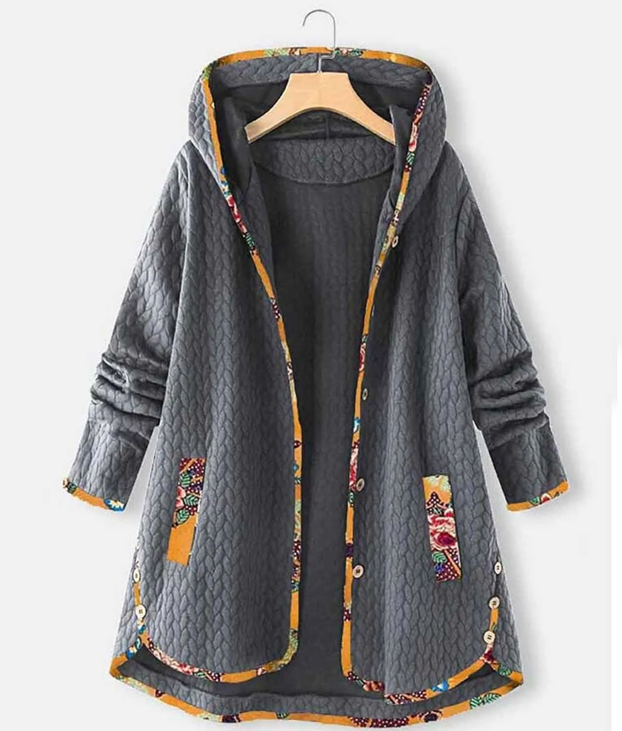 Jacquard Floral Print Hooded Coat | Shop at Abbraci.com