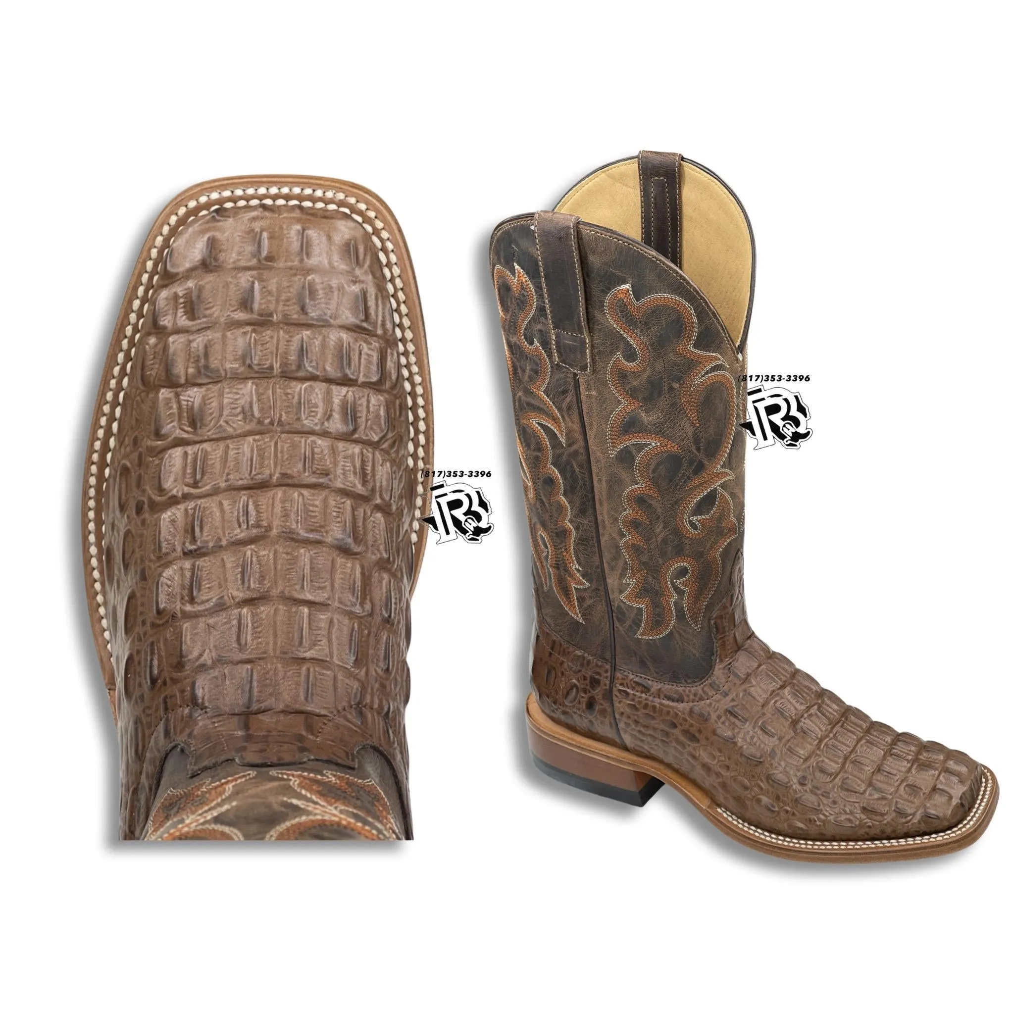 Gavin Men's Square Toe Western Boots with Caiman Print