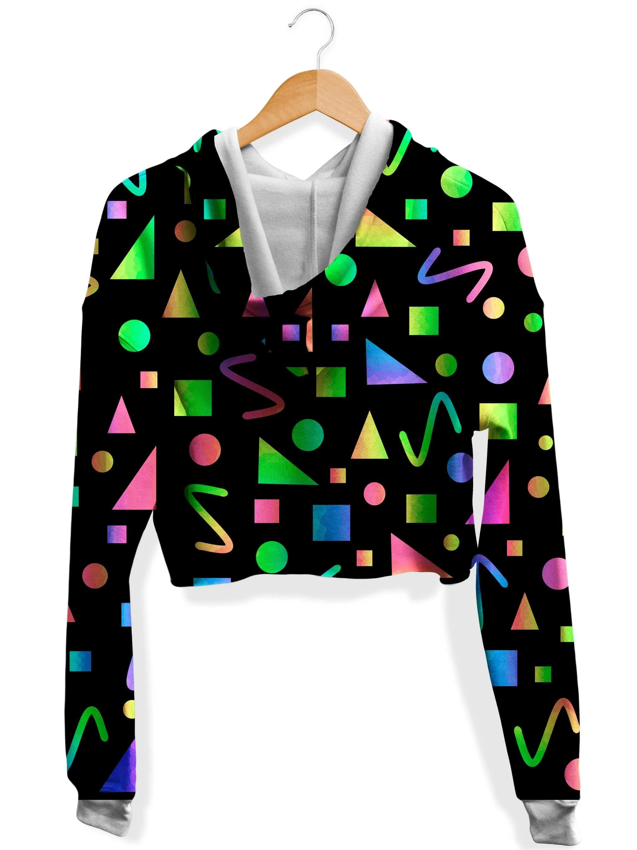 Geometric Cropped Fleece Hoodie for Parties