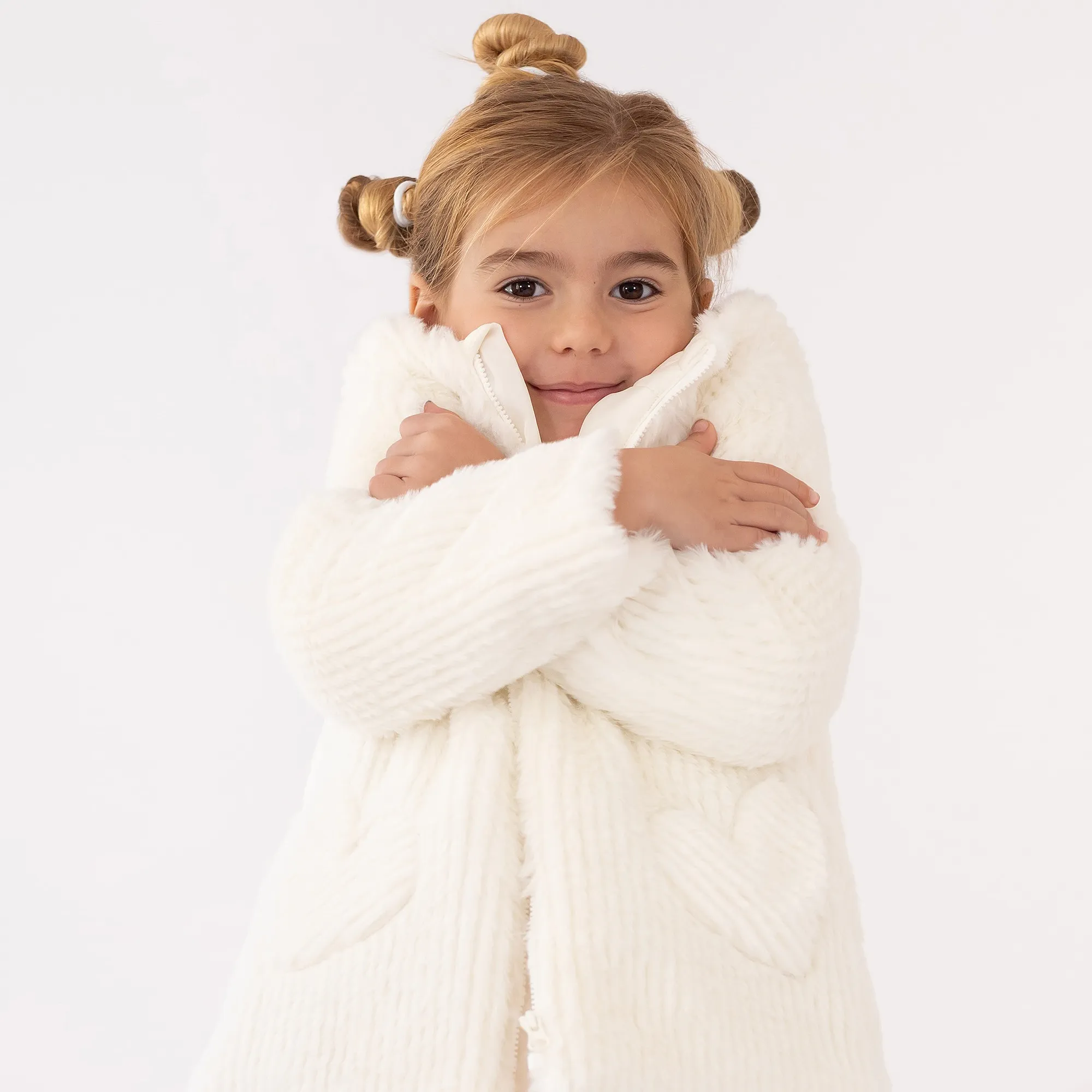 Girls Winter White Faux Fur Hooded Jacket