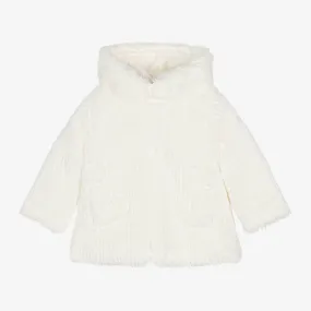 Girls Winter White Faux Fur Hooded Jacket