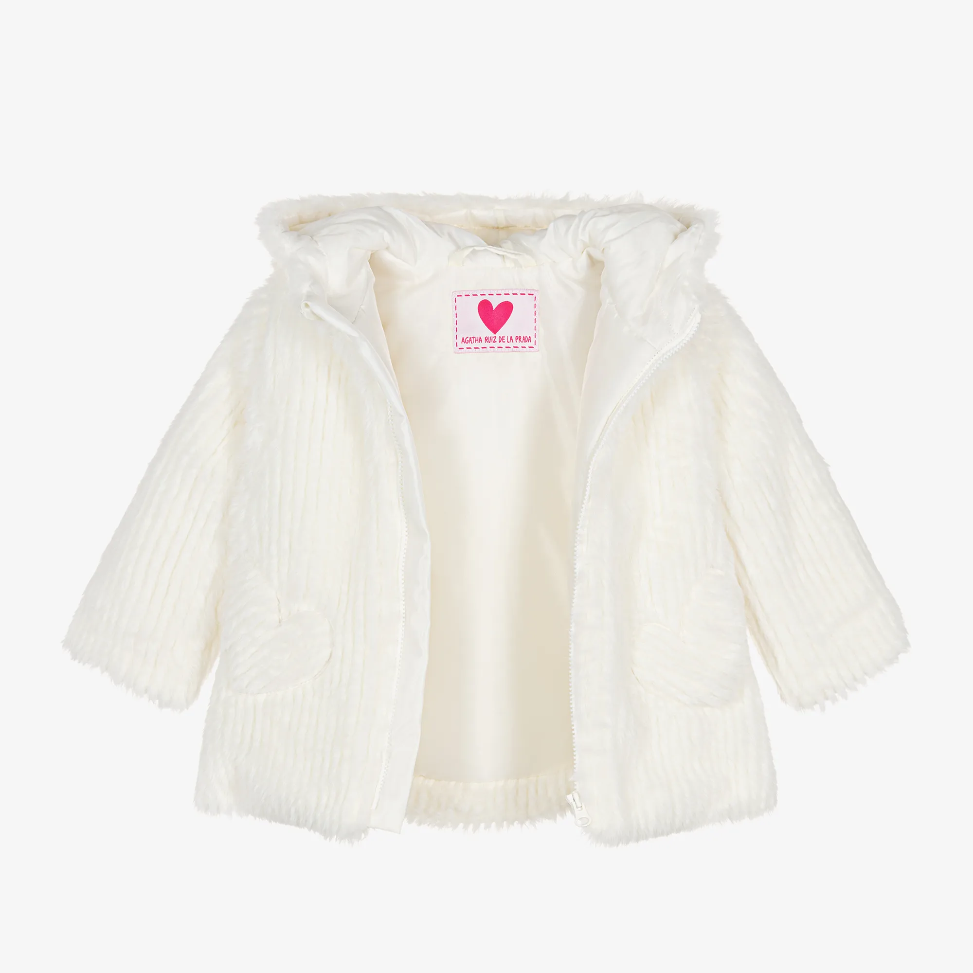 Girls Winter White Faux Fur Hooded Jacket