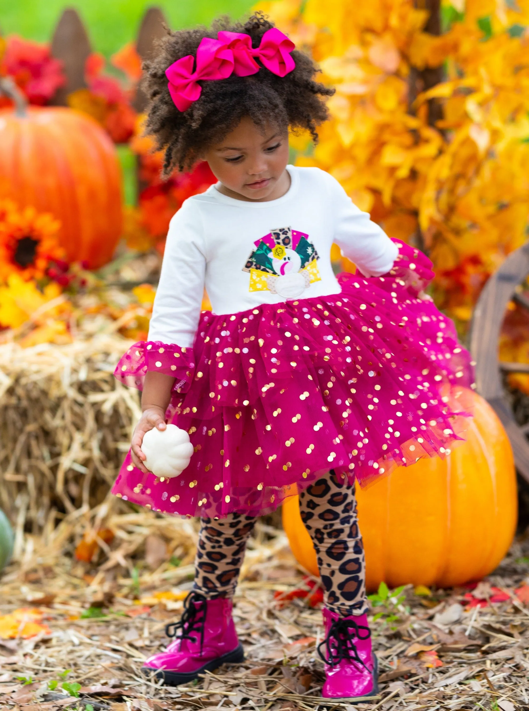 Glitter Turkey Tulle Top and Animal Print Legging Set