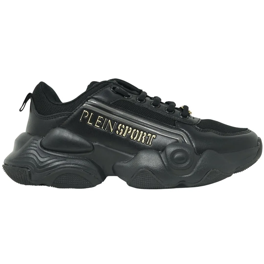 Gold Logo Black Sneakers by Plein Sport