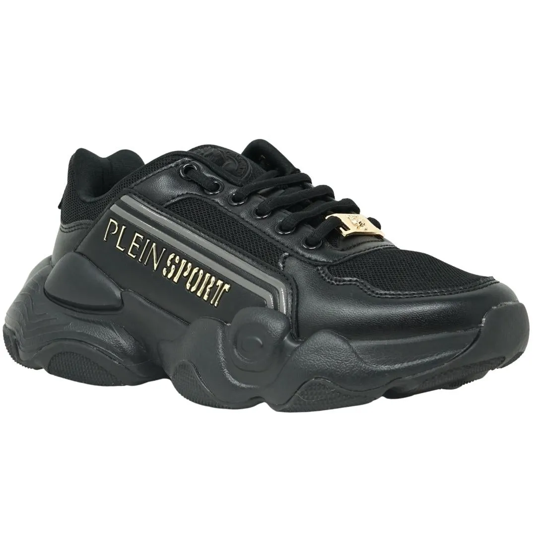 Gold Logo Black Sneakers by Plein Sport