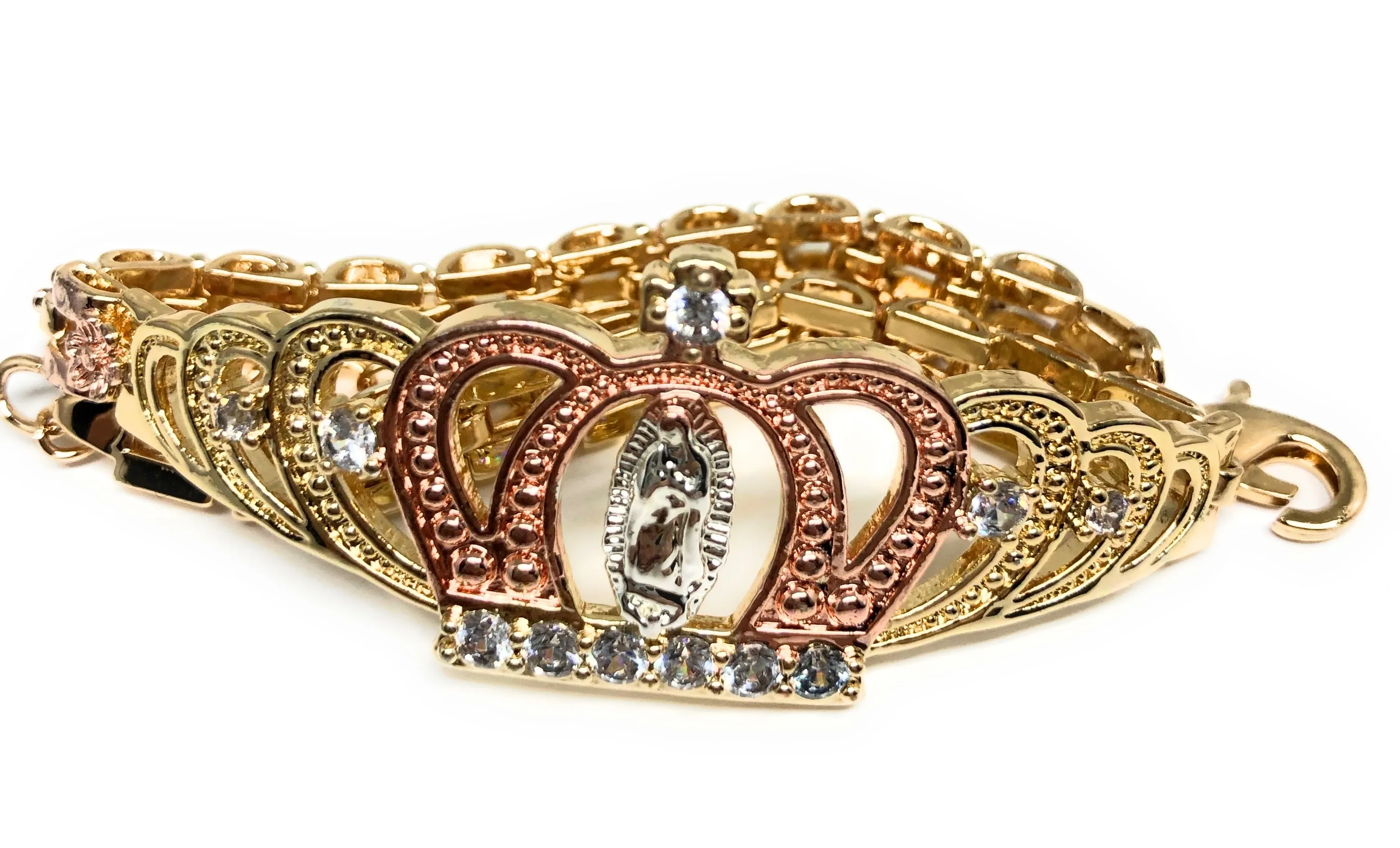 Gold Plated Tri-Color Virgin Mary Crown Bracelet Virgen De Guadalupe Pulsera Tres Colores Oro Laminado 8
