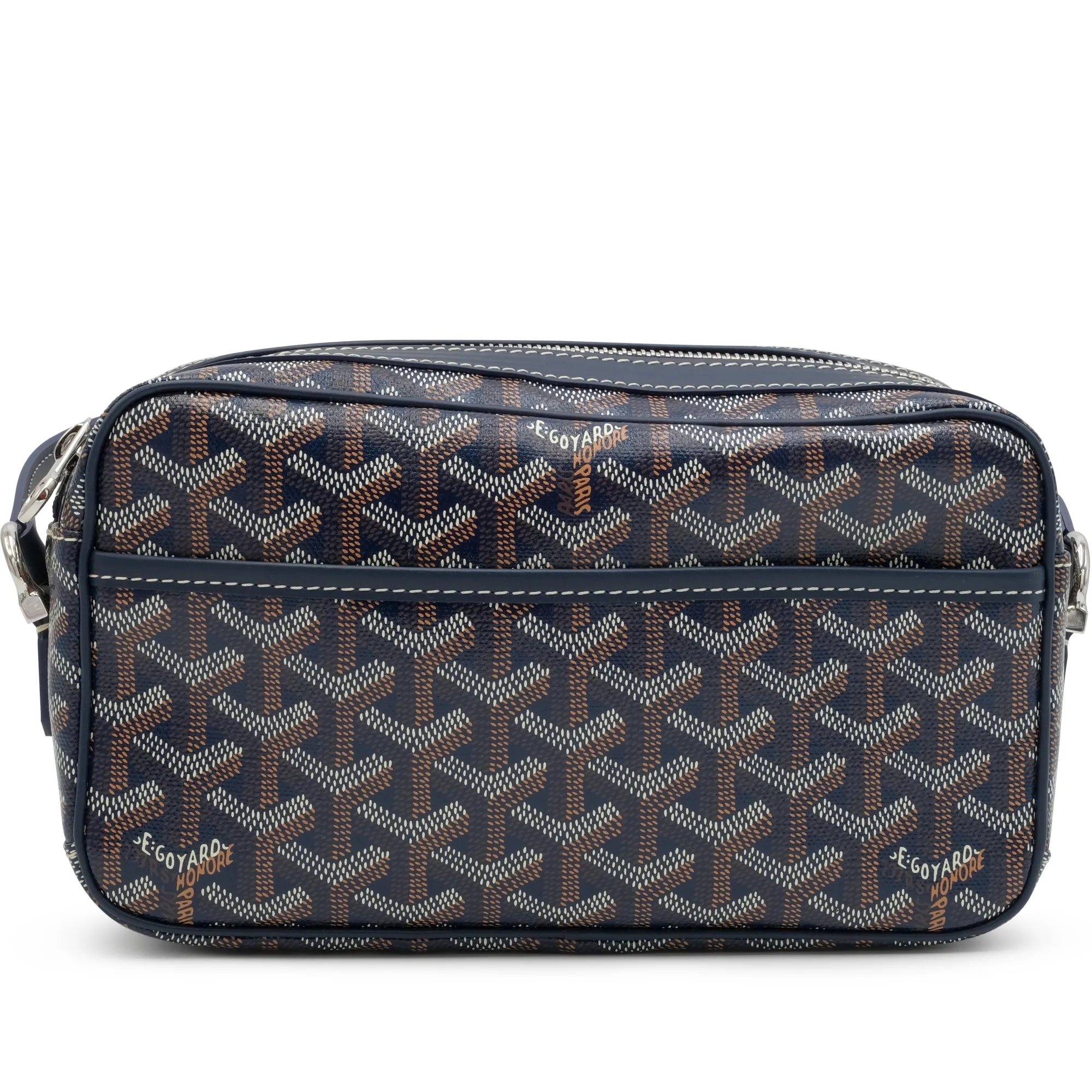 Navy Blue Goyardine Canvas Chevroches Calfskin Cap-Vert PM Bag by Goyard