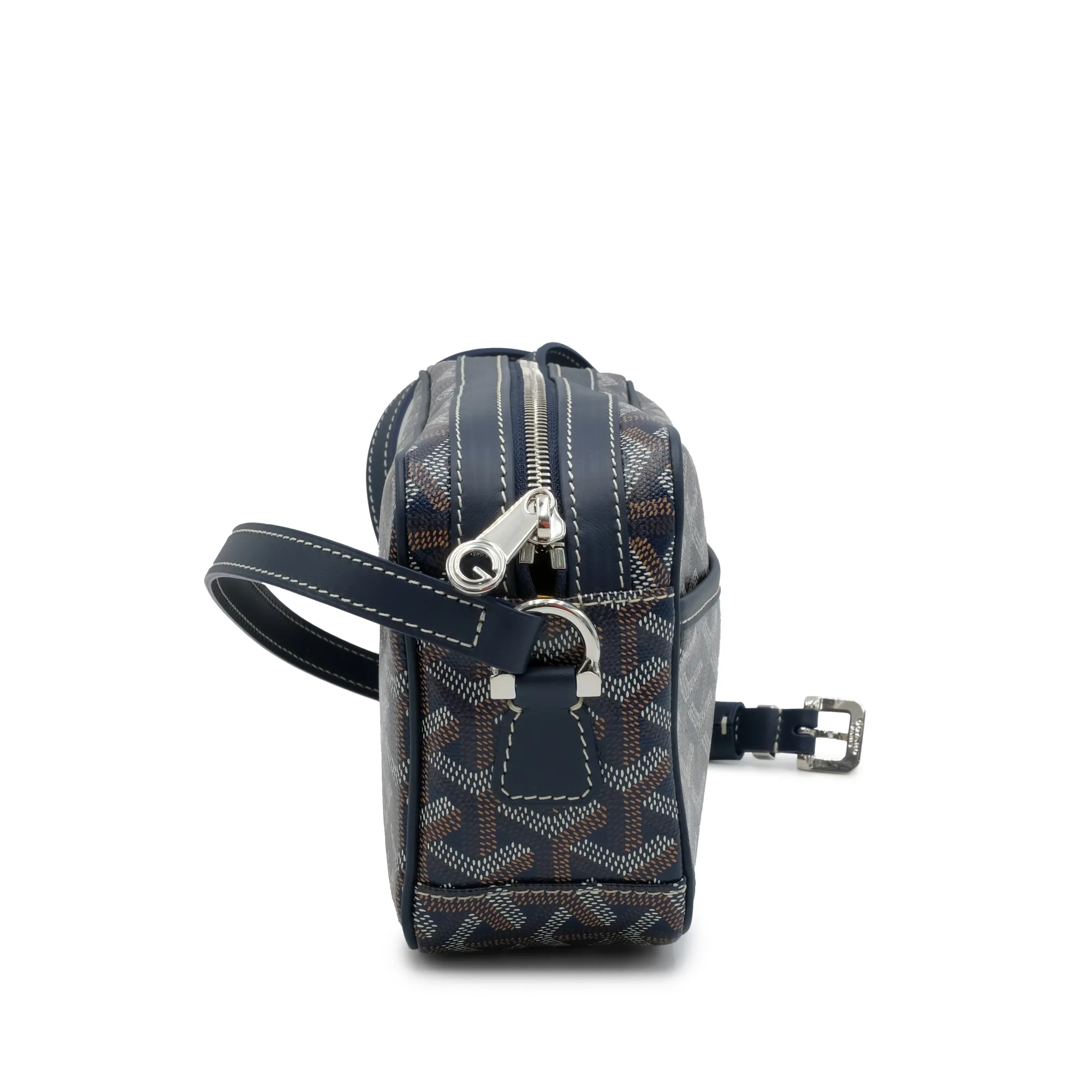 Navy Blue Goyardine Canvas Chevroches Calfskin Cap-Vert PM Bag by Goyard