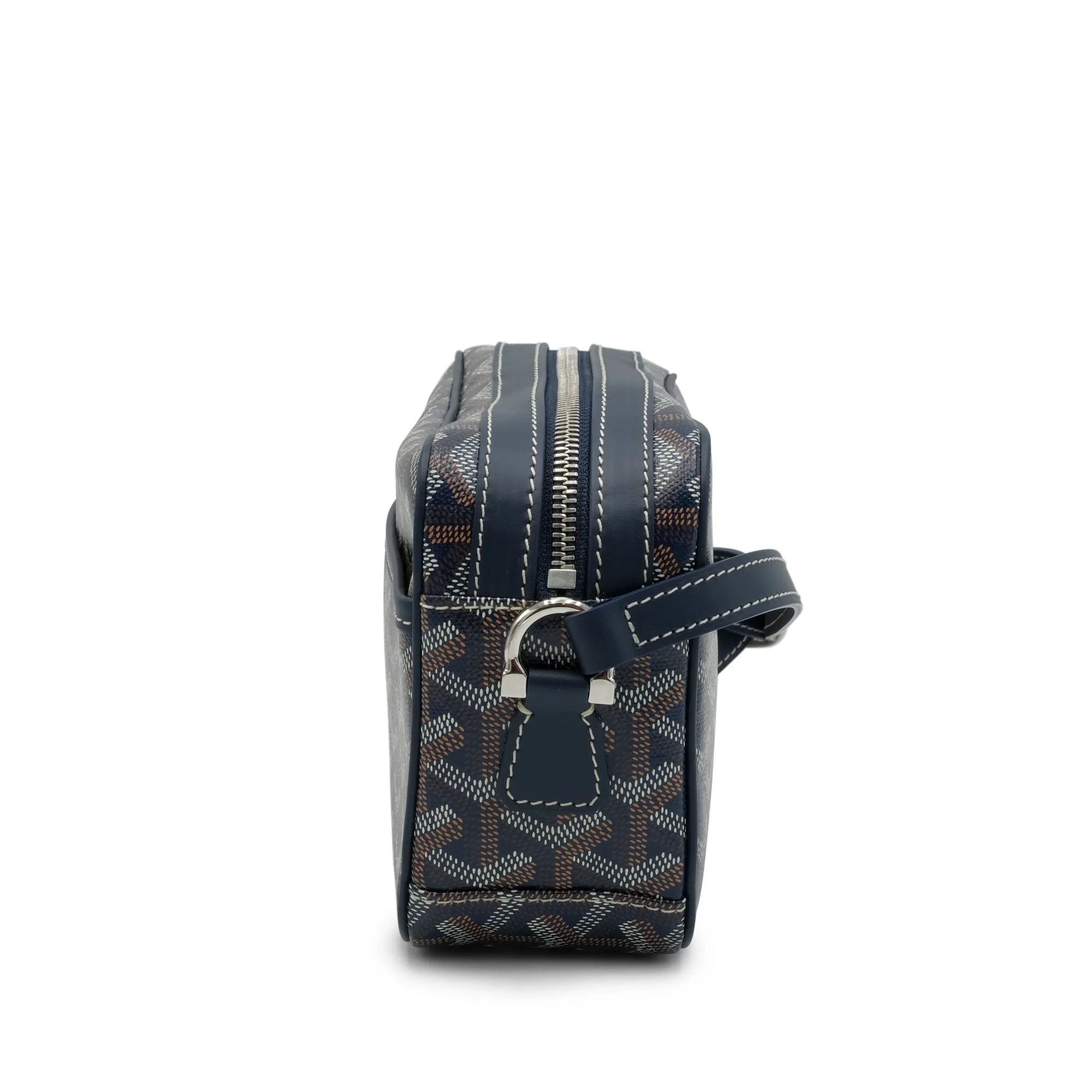 Navy Blue Goyardine Canvas Chevroches Calfskin Cap-Vert PM Bag by Goyard