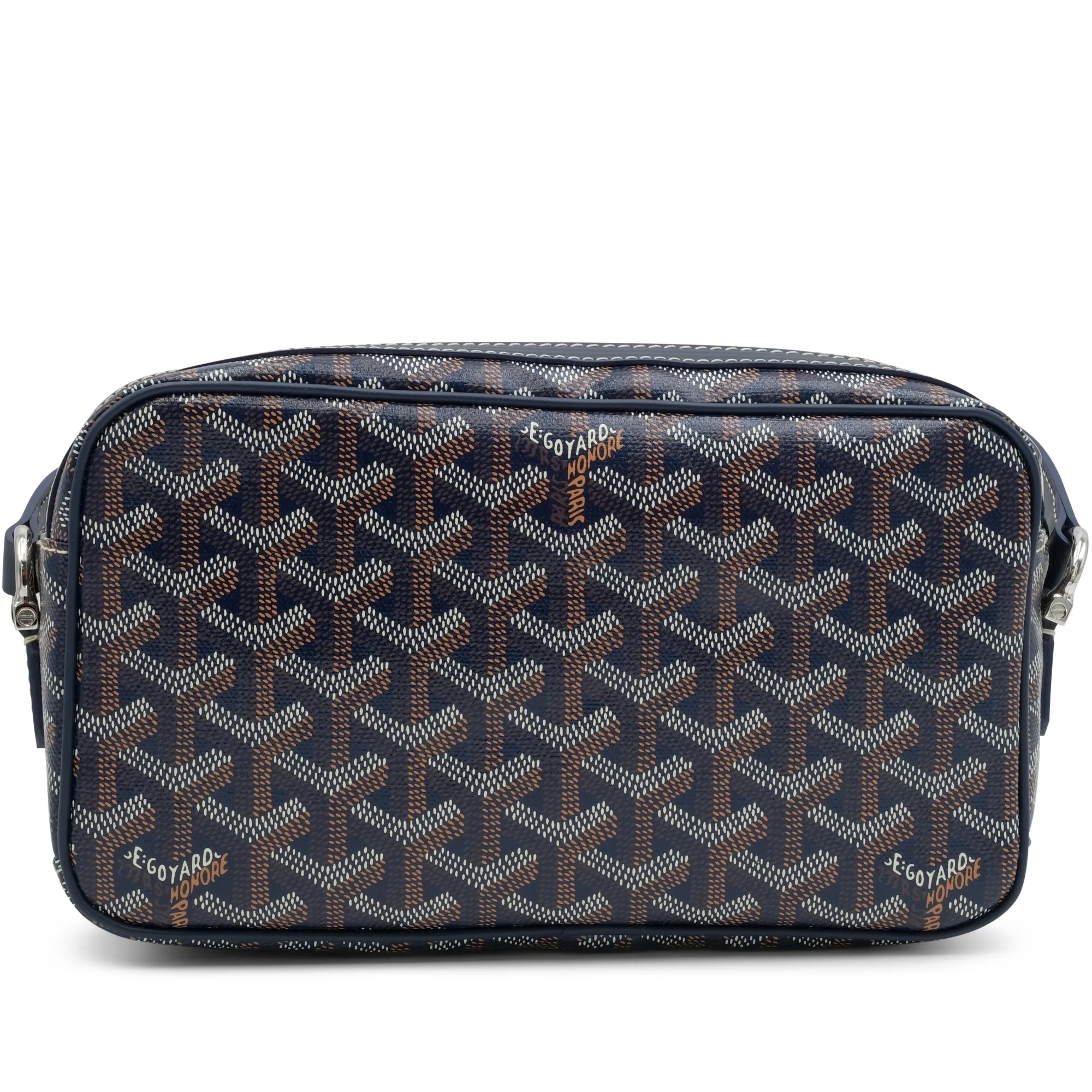 Navy Blue Goyardine Canvas Chevroches Calfskin Cap-Vert PM Bag by Goyard