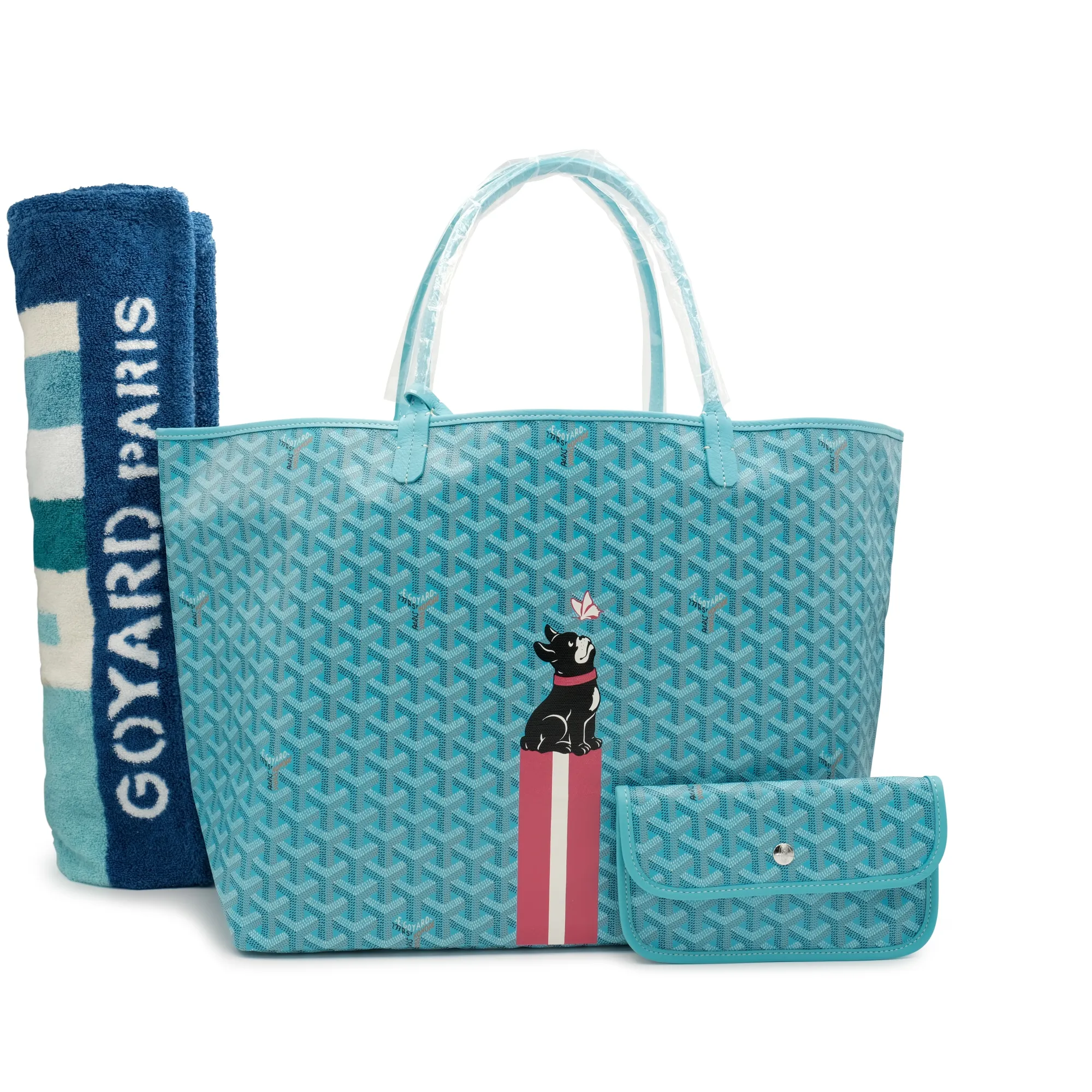 Goyard Turquoise Goyardine Canvas and Chevroches Calfskin Saint Louis GM Bag with Balise Beach Towel, 2024