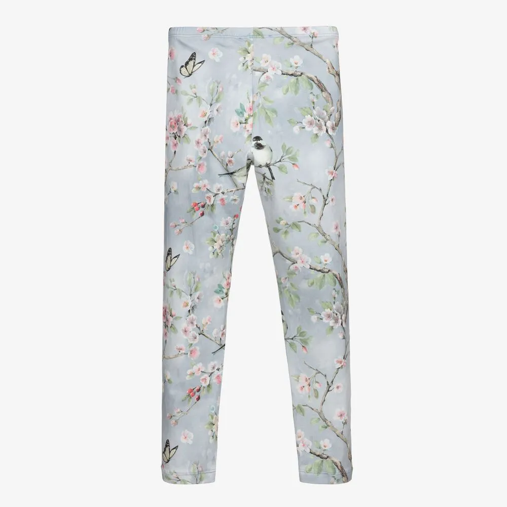 Gray Floral Leggings for Teens