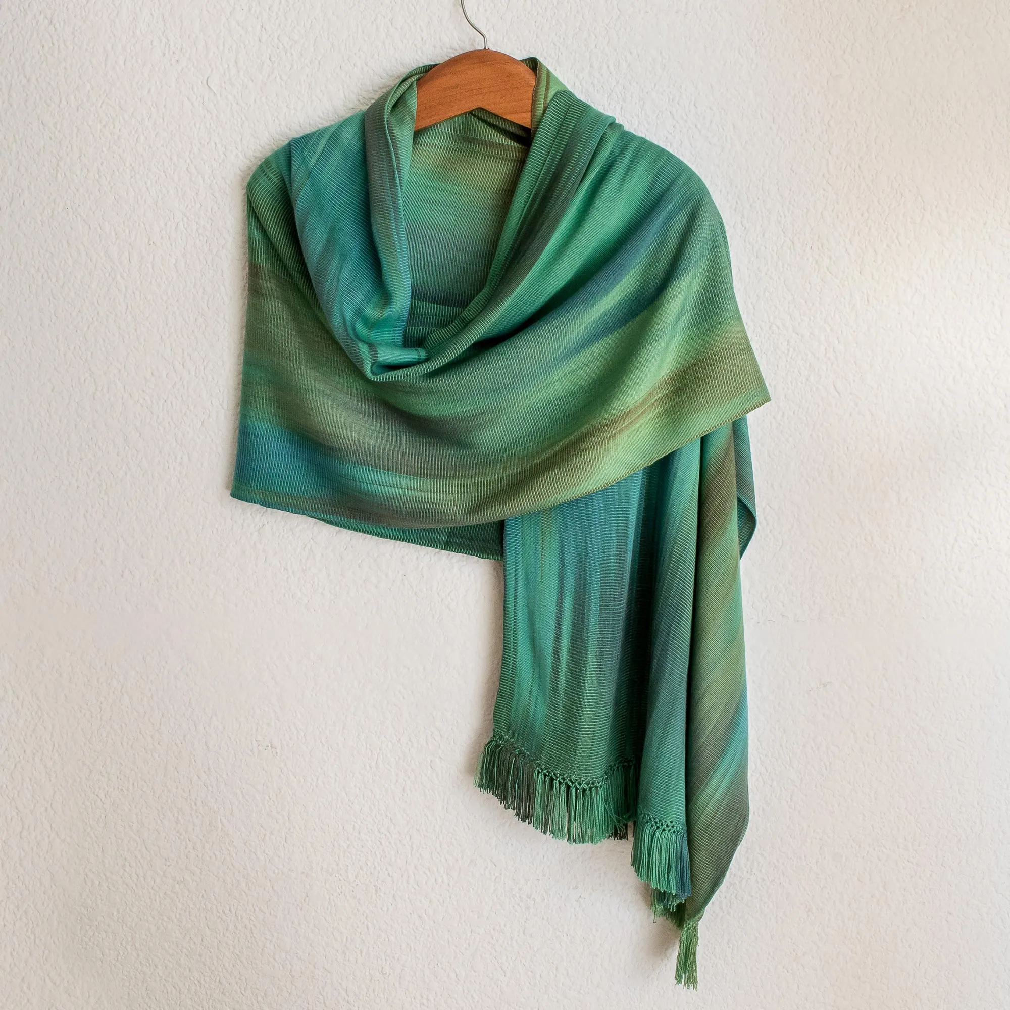 Green Turquoise Rayon Chenille Shawl