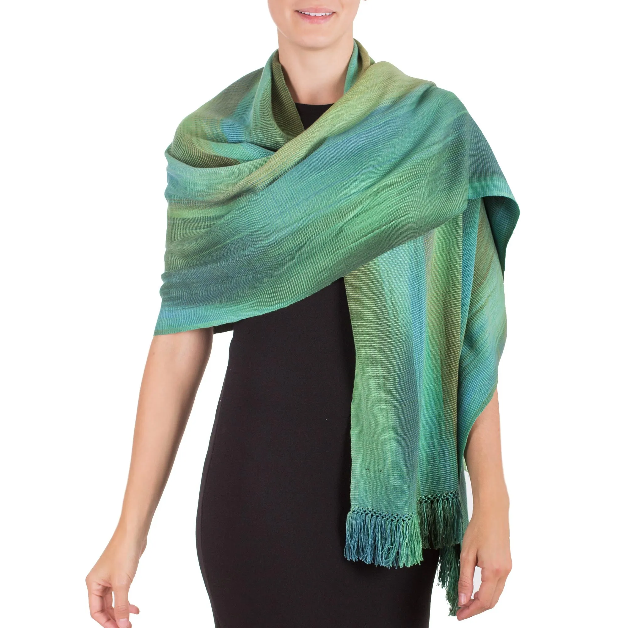 Green Turquoise Rayon Chenille Shawl