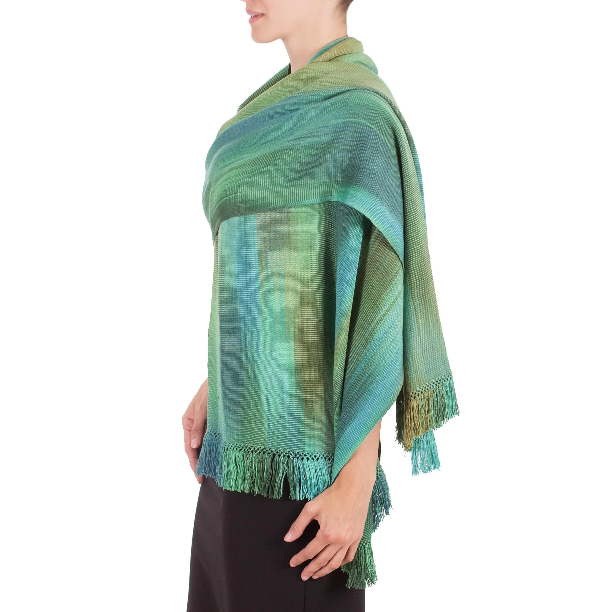 Green Turquoise Rayon Chenille Shawl