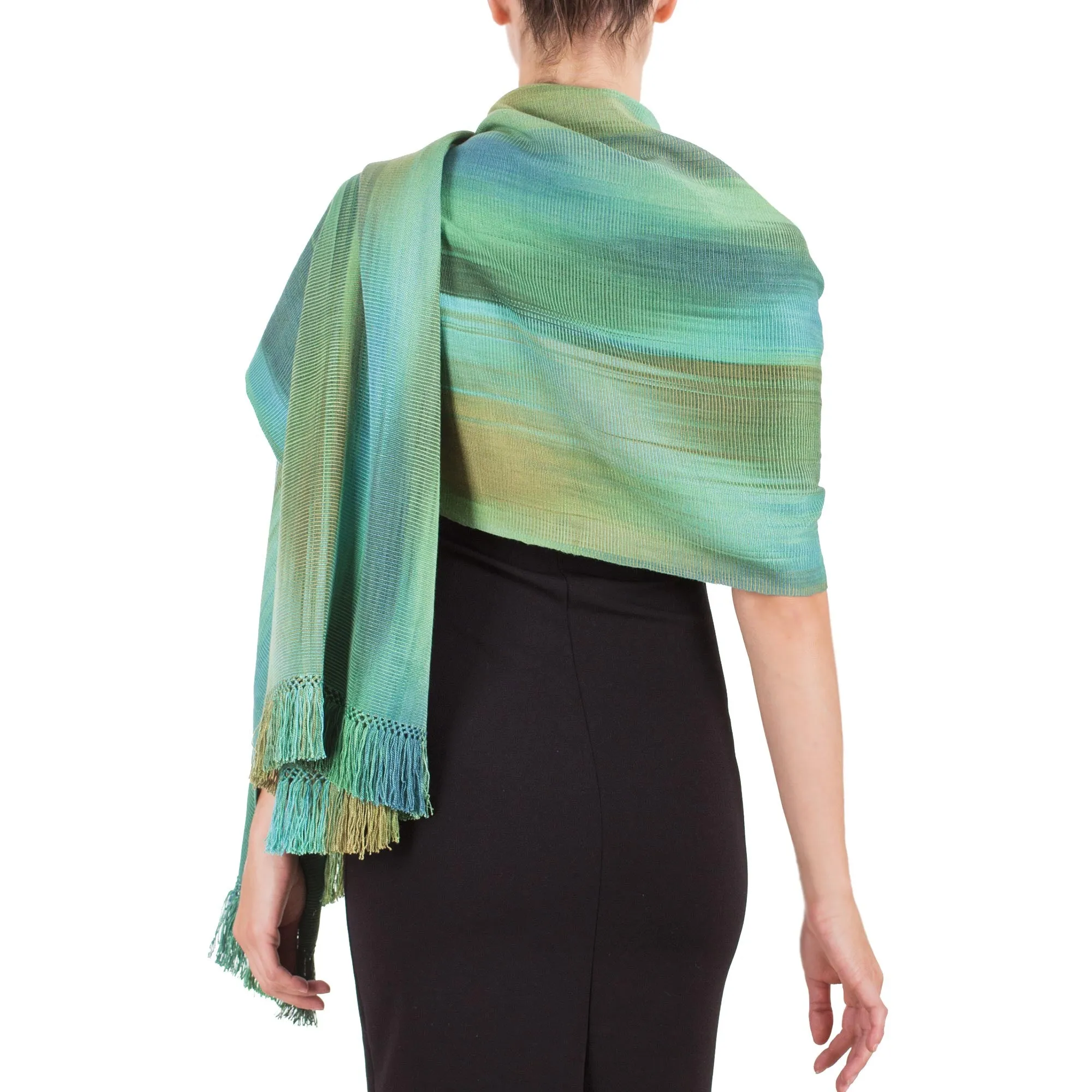 Green Turquoise Rayon Chenille Shawl