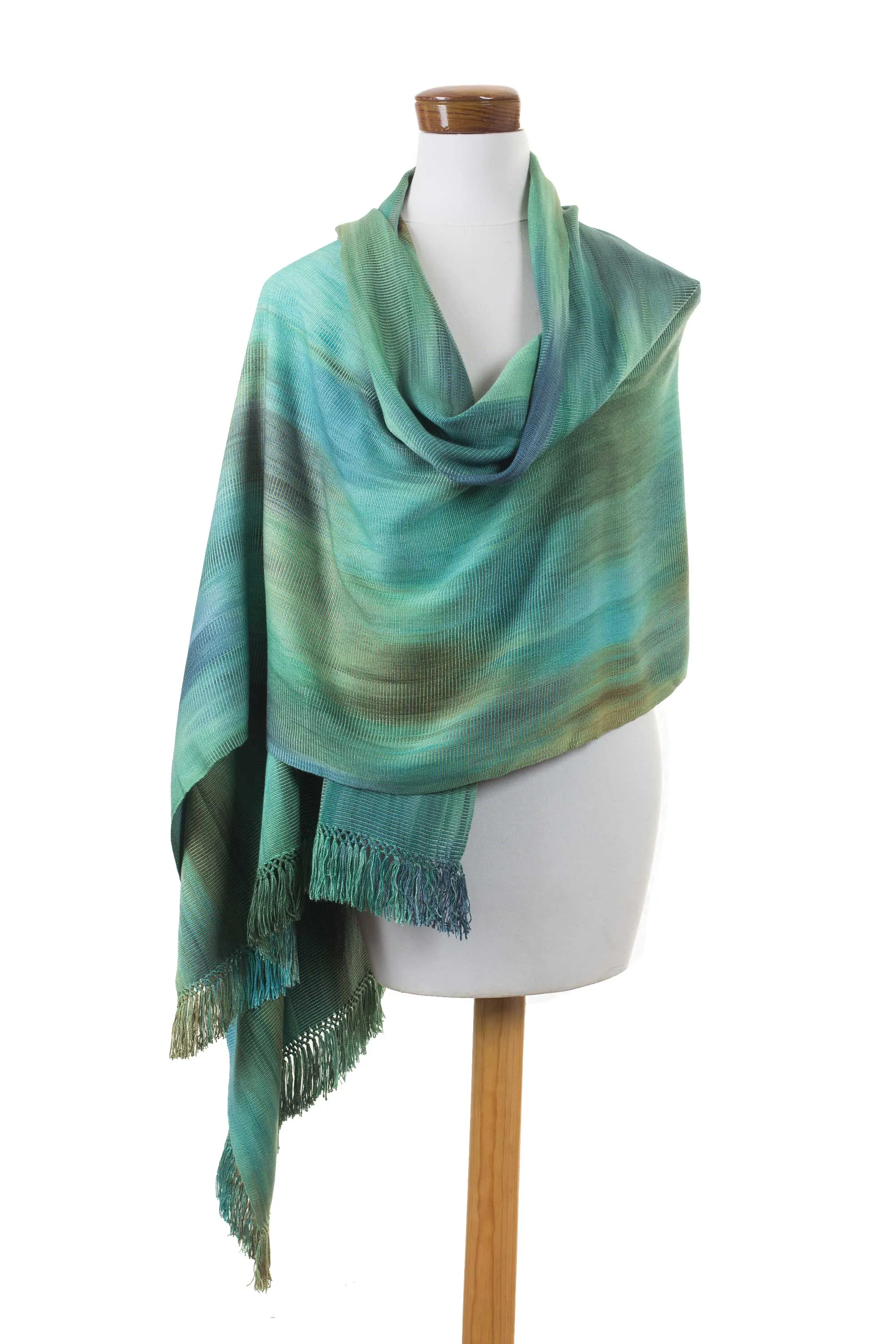 Green Turquoise Rayon Chenille Shawl