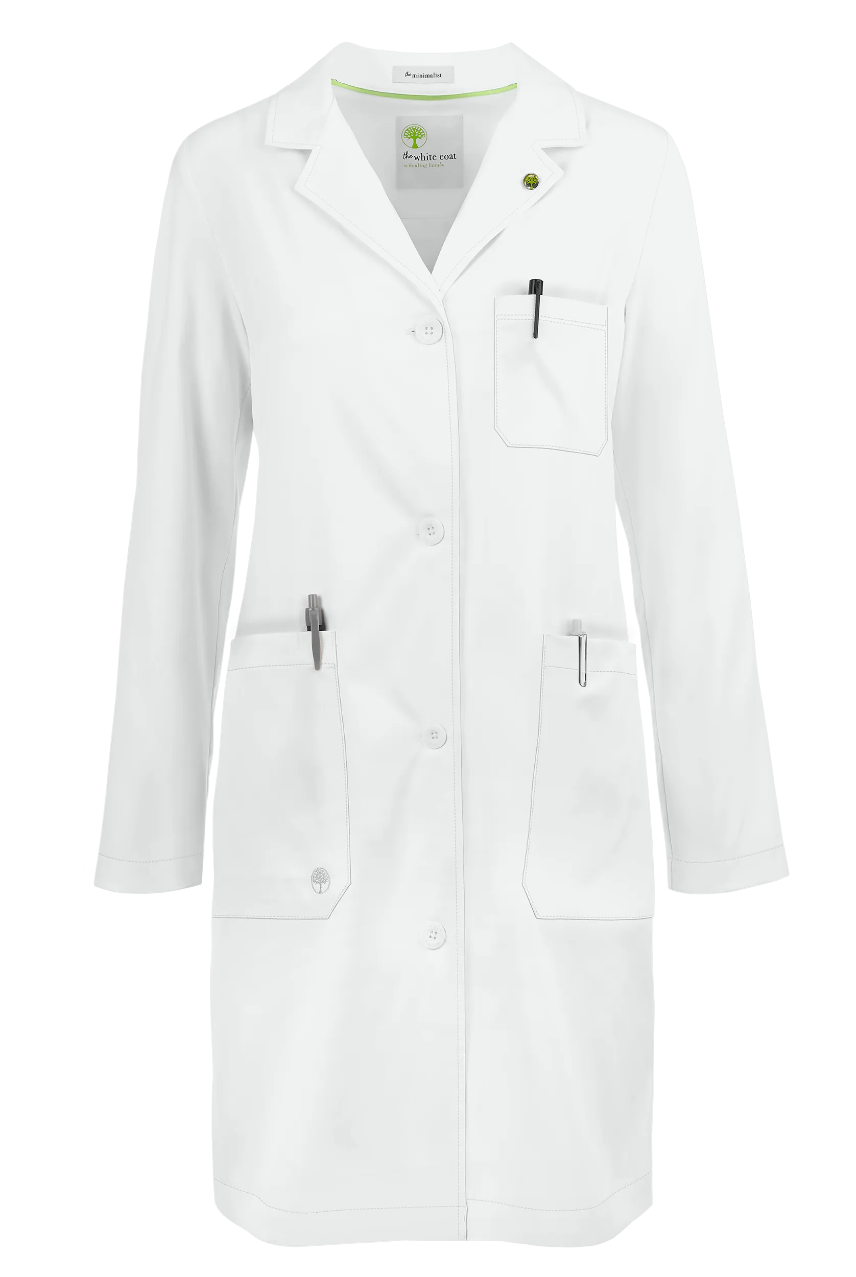 Healing Hands White Coat Minimalist Women's 37 ½" 5-Pocket STRETCH Lab Coat